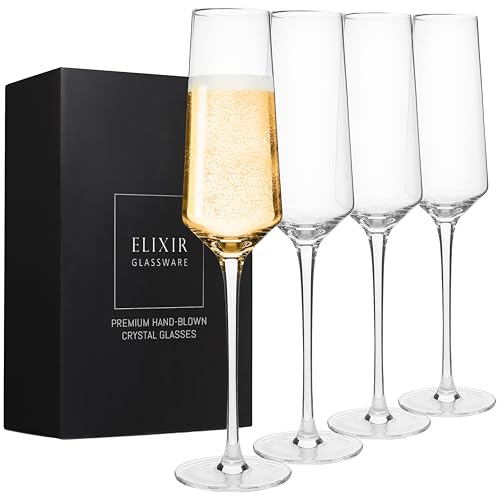 Classy Champagne Flutes - Hand Blown Crystal Set of 4