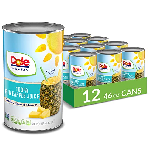 Dole Pineapple Juice, 100% Fruit Juice with Added Vitamin C, 46 Fl Oz (Pack of 12)