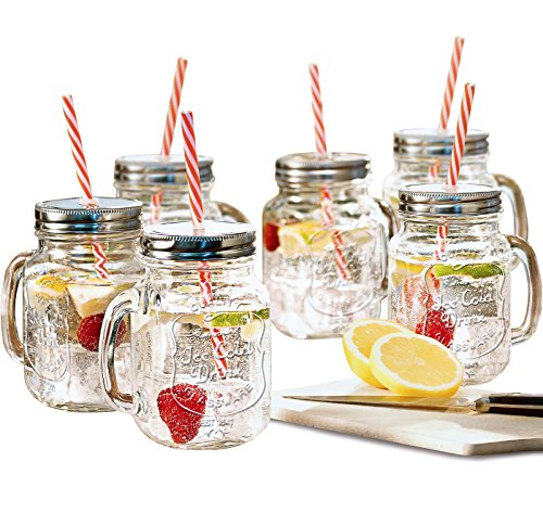 Estilo Mason Jar Mugs with Handle and Straw