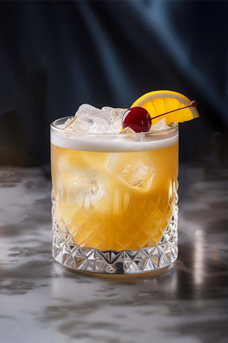 Amaretto Sour cocktail with cherry garnish