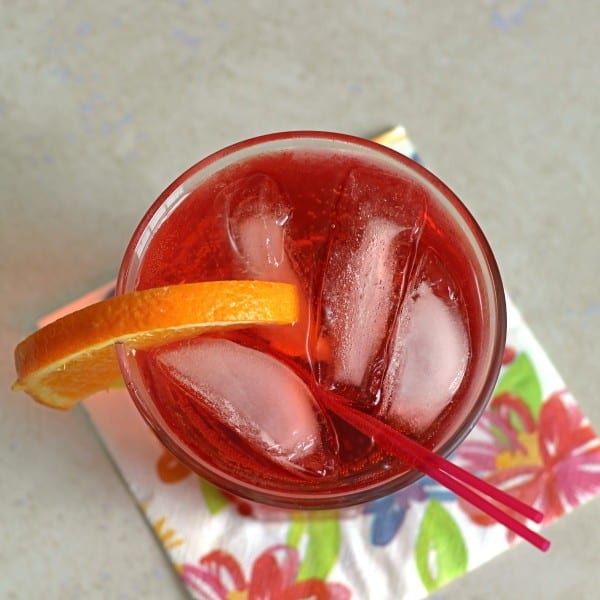 Overhead view of Americano Cocktail served on cocktail napkin