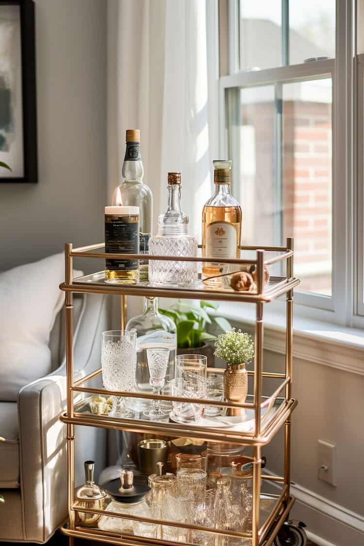 Metal bar cart in front of window