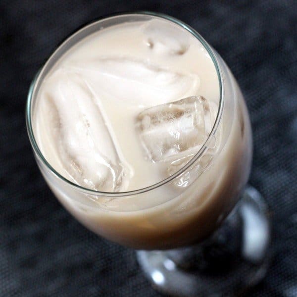 Overhead view of Belgian Brownie drink in goblet with ice