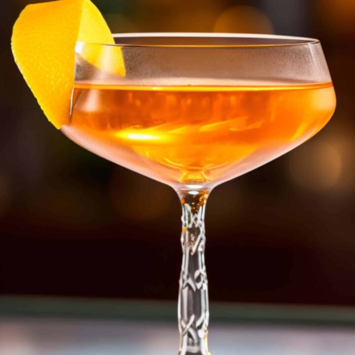 Between the Sheets cocktail in coupe glass with orange twist on rim