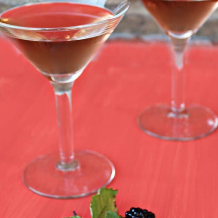 Blackberry Mint Martinis on red cloth