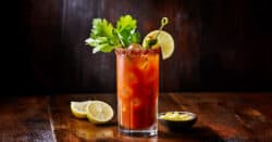 Classic Bloody Mary drink with celery garnish