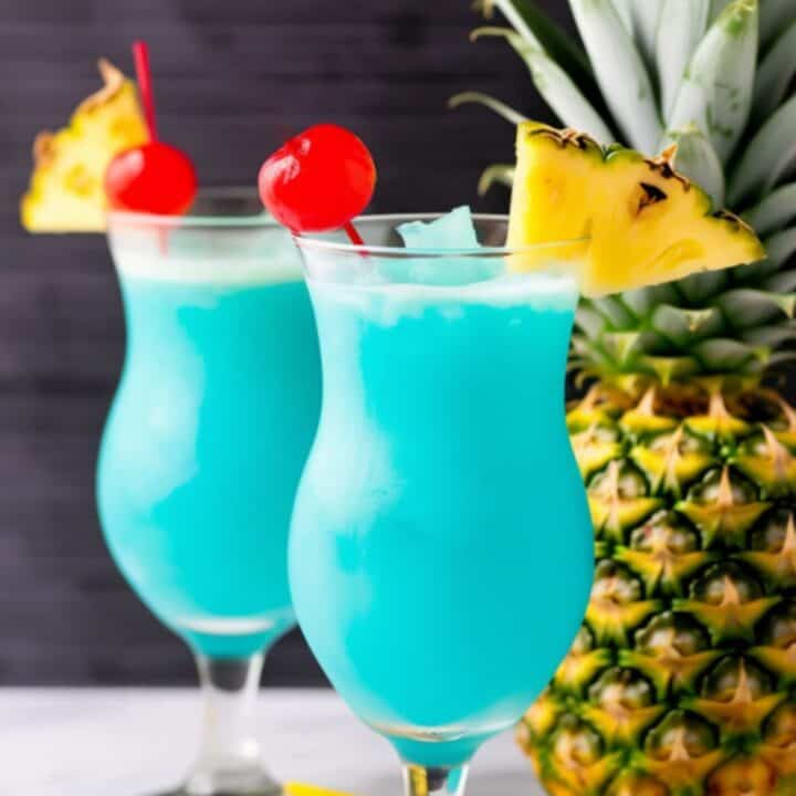 Blue Hawaiian drink with pineapple