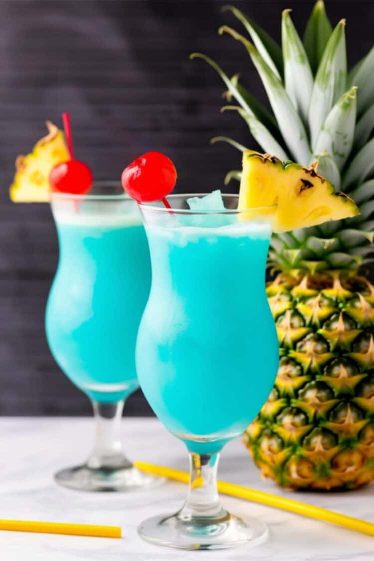 Blue Hawaiian drink with pineapple