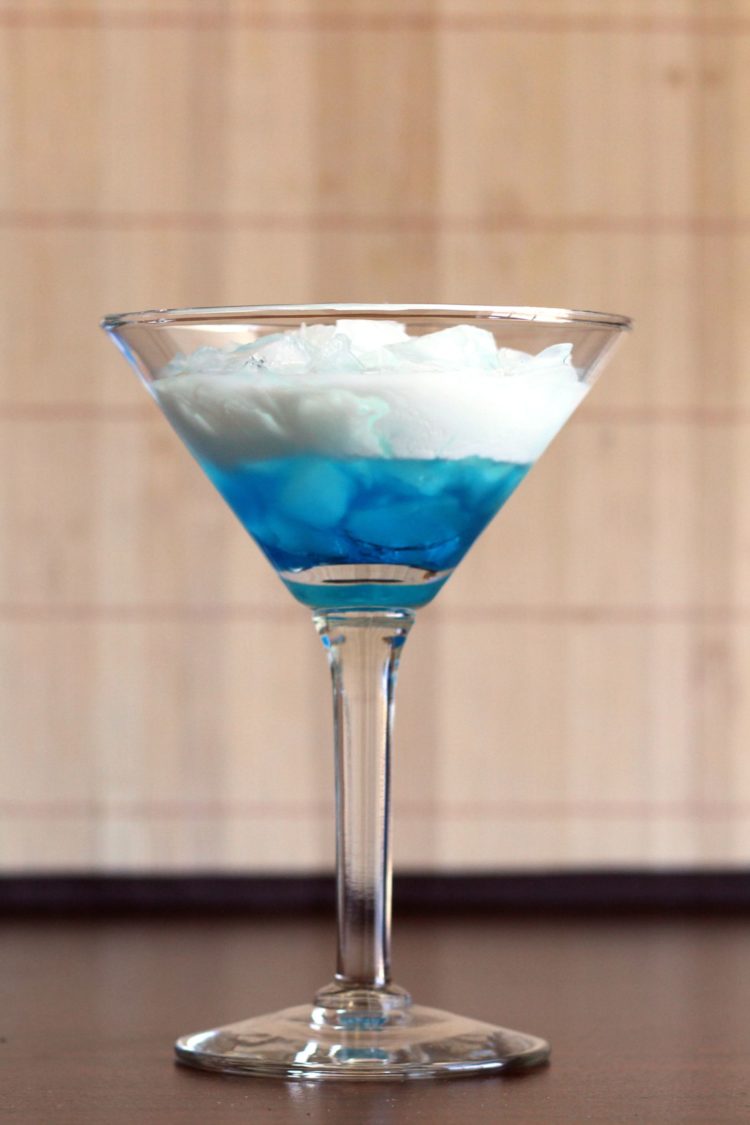 Blue Russian cocktail with white and blue layers