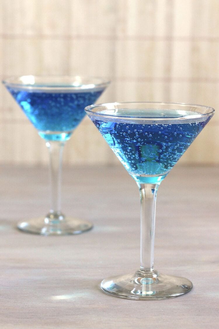 Blue Shoe mocktails sitting on table