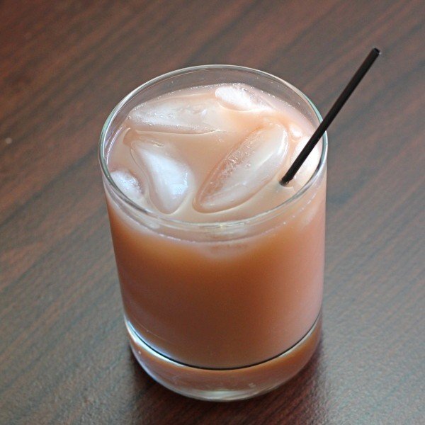 Overhead view of Brain Teaser drink in rocks glass with ice