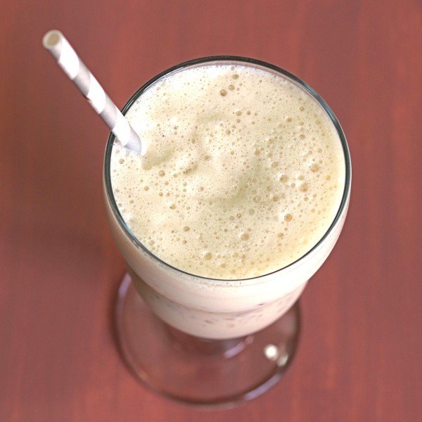 Overhead view of Butterscotch Mudslide Shake drink in parfait glass