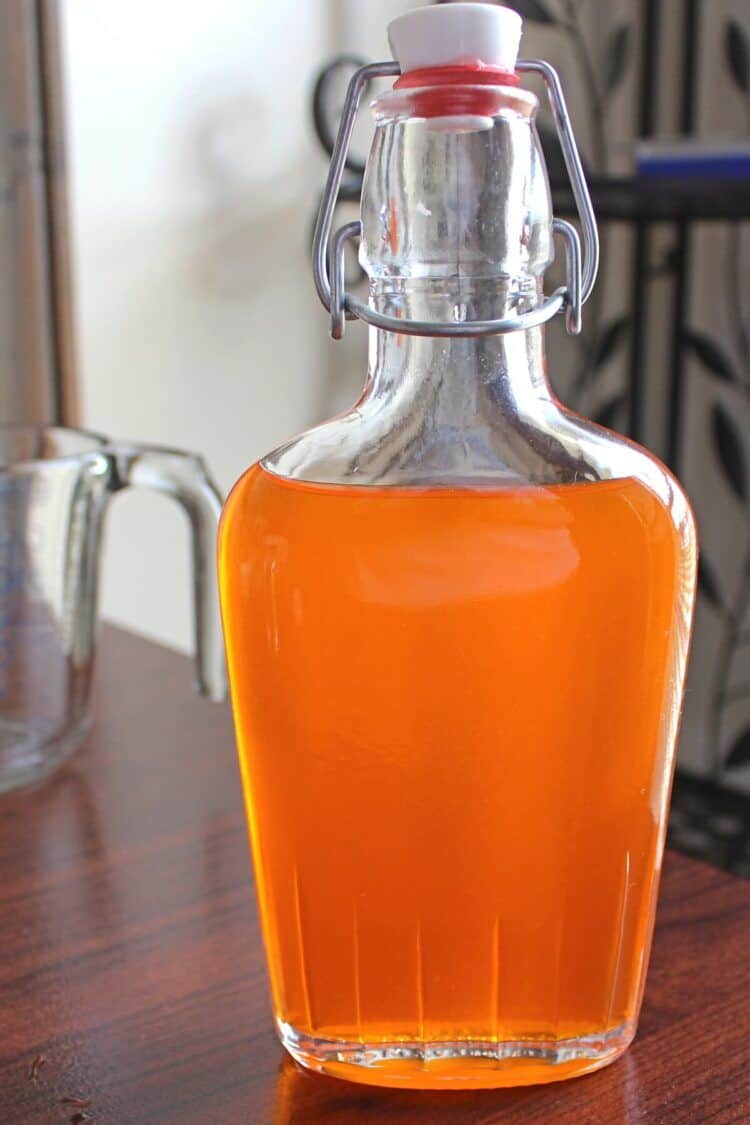 Finished flask of Candy Corn Moonshine infusion