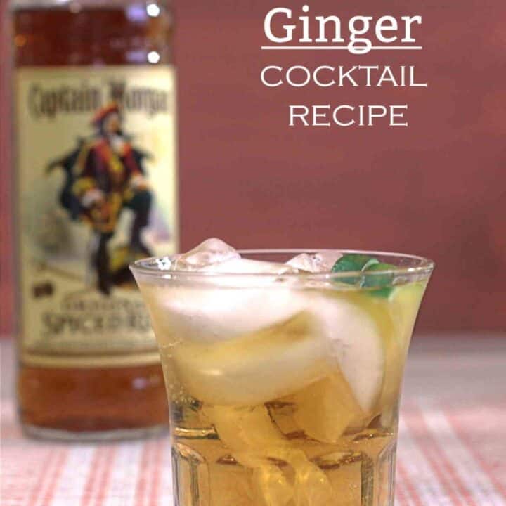 Captain and Ginger cocktail in front of a bottle of Captain Morgan Original Spiced Rum