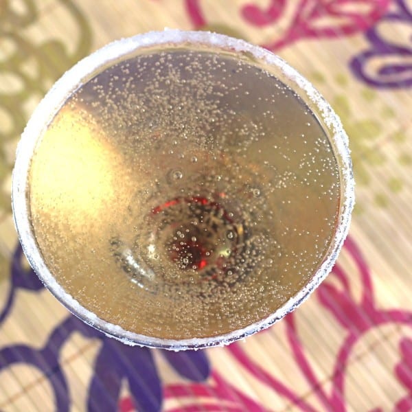 Overhead view of Caribou Martini drink with sugar rim