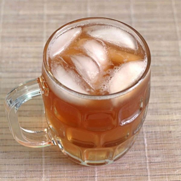 Overhead view of Cemetery Cider in beer mug