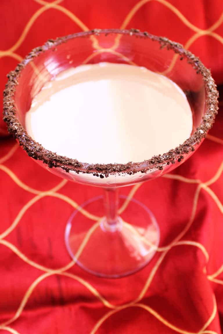 Close-up view of Chocolate Margarita with Oreo rim