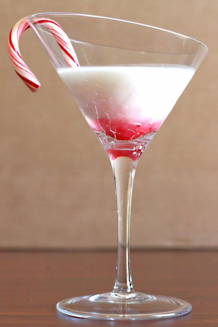 Chocolate Peppermint Stick cocktail with candy cane garnish