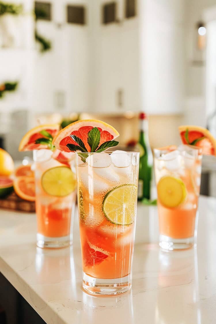 Three cocktails on bar top