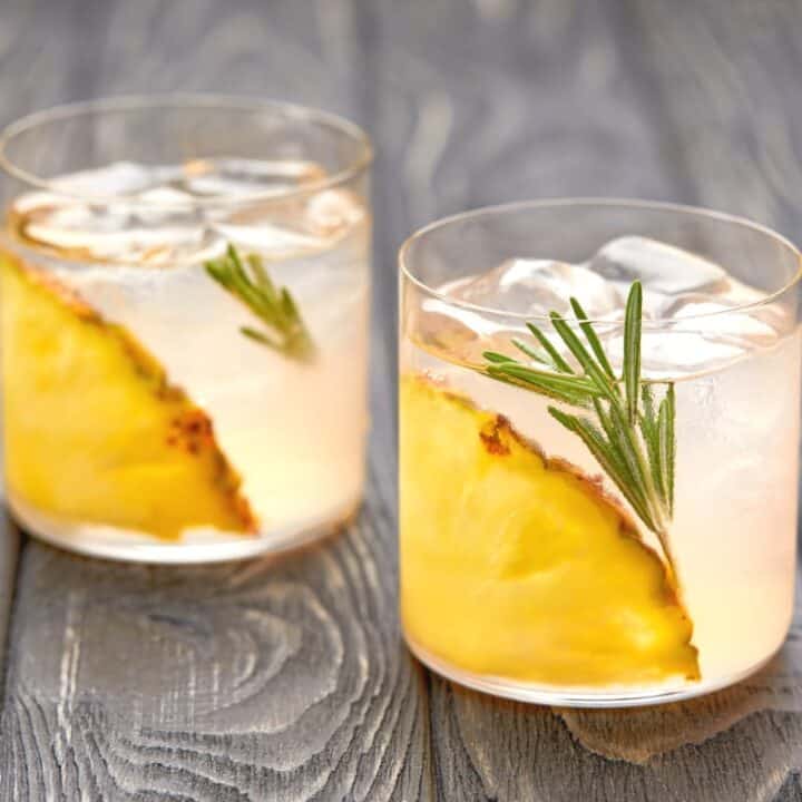 Two glasses of Coconut Pineapple Martini on table