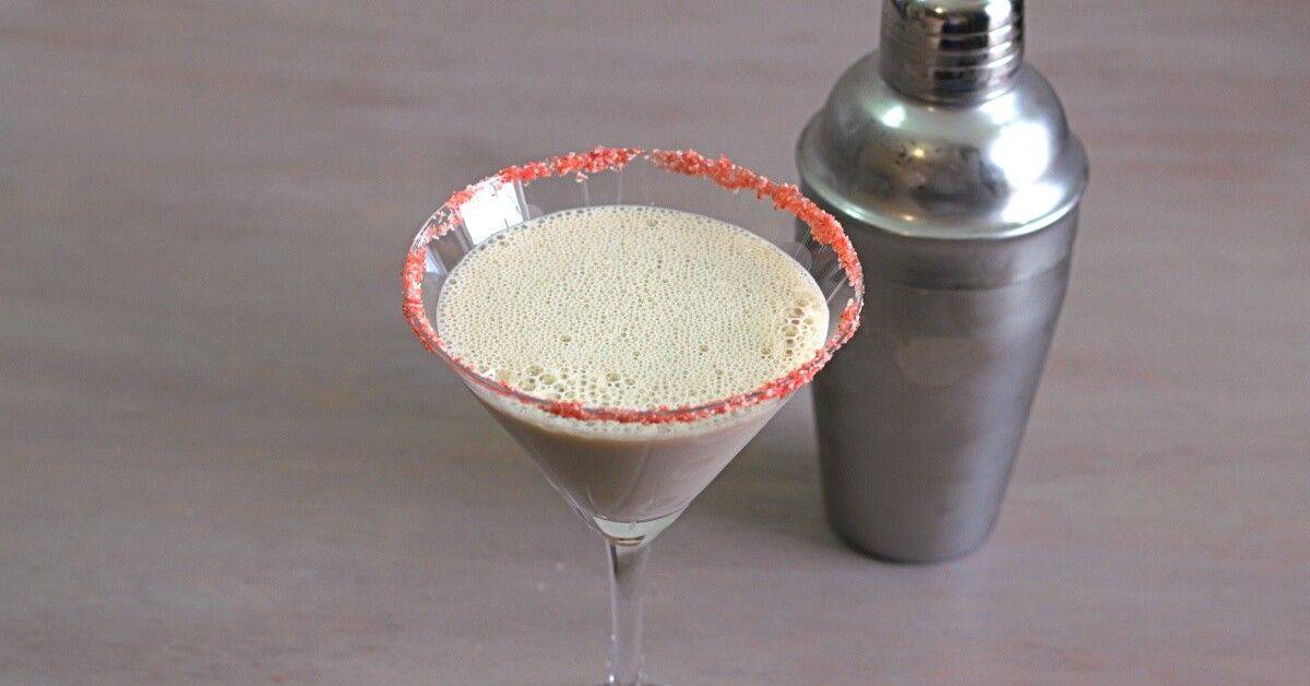 Creamy Chocolate Raspberry cocktail with red sugar rim