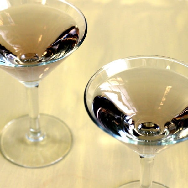 Overhead view of Currant Vodka Martinis on table