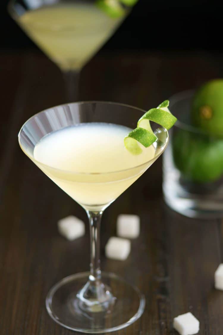 Elderflower Martini with limes on table