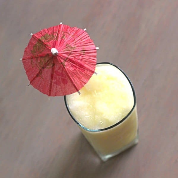 Overhead view of Four Wheeler drink with cocktail umbrella