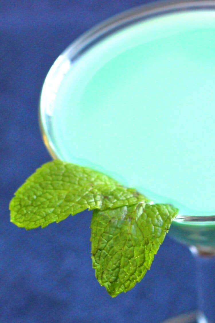 Closeup of mint leaves garnish on Grasshopper drink