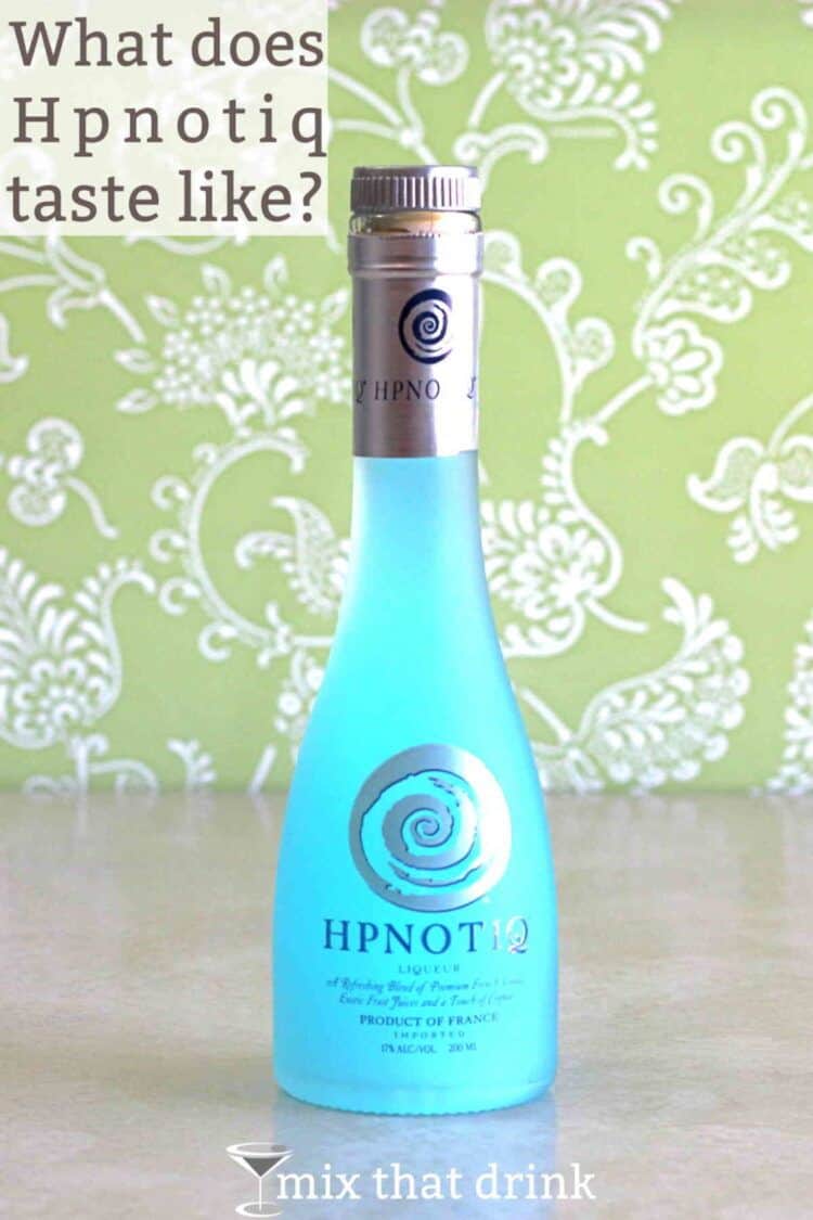 Bottle of Hpnotiq on table