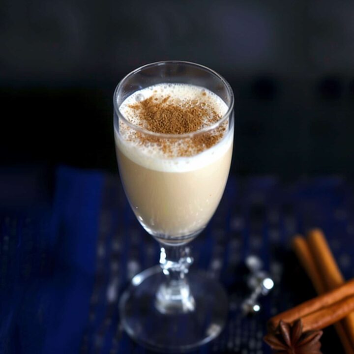 Ichabod Crane cocktail with nutmeg sprinkled on top