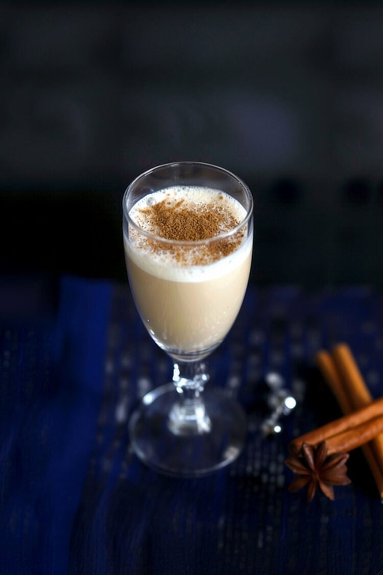 Ichabod Crane cocktail with nutmeg sprinkled on top