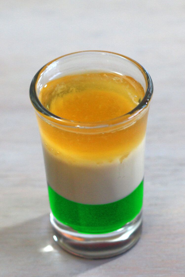 Irish Flag shot drink sitting on table