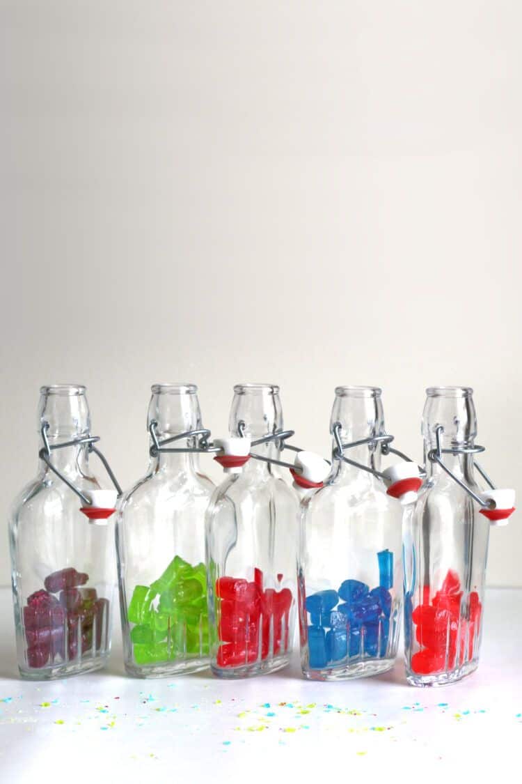 Jolly Rancher candies in vodka flasks