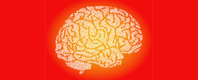 A lit-up illustration of a human brain.