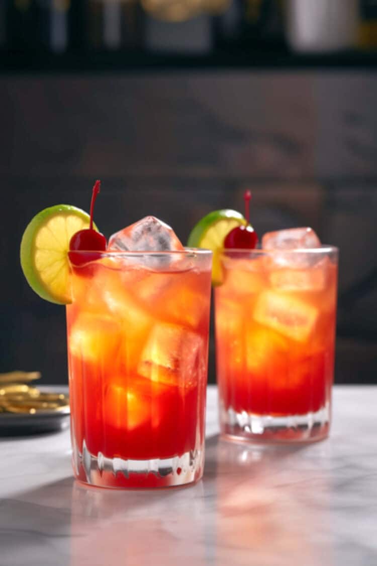 Madras Cocktails on bar with lime and cherry