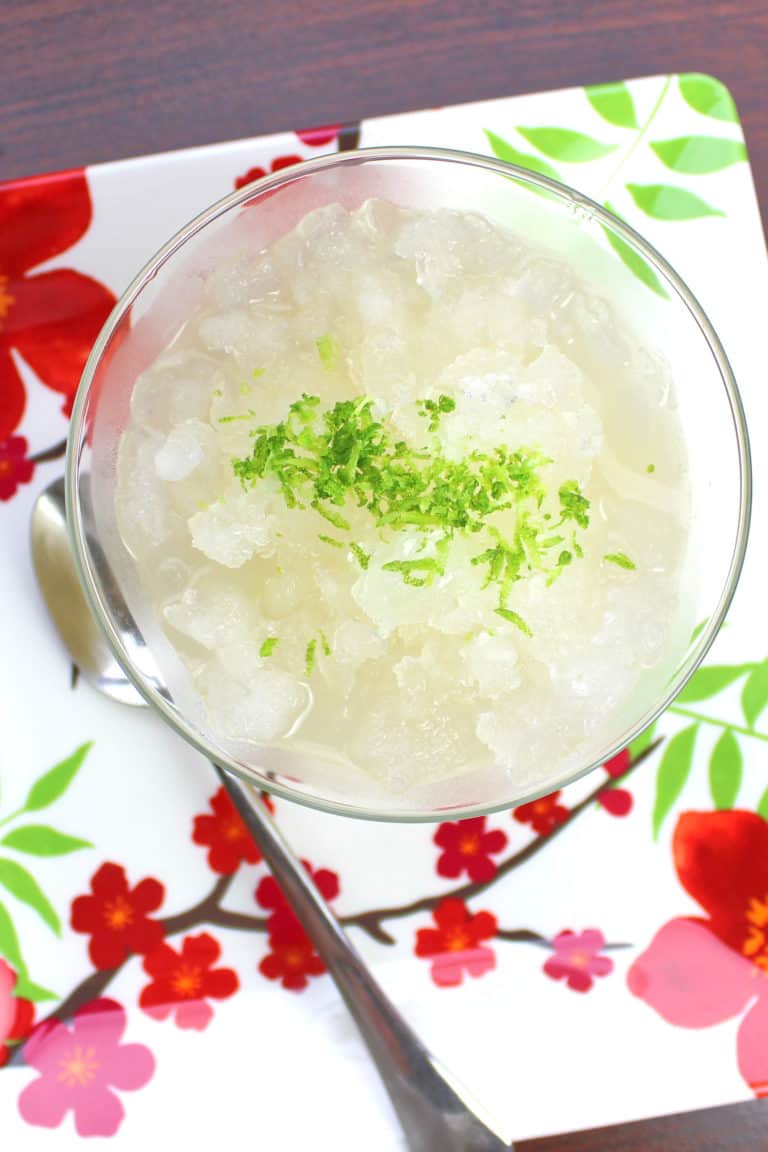 Overhead view of Margarita Granita served with spoon on plate