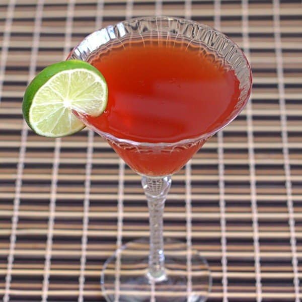 Angled view of Nantucket Cocktail with lime wheel