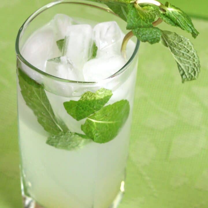 Nojito Mocktail with mint garnish on green placemat