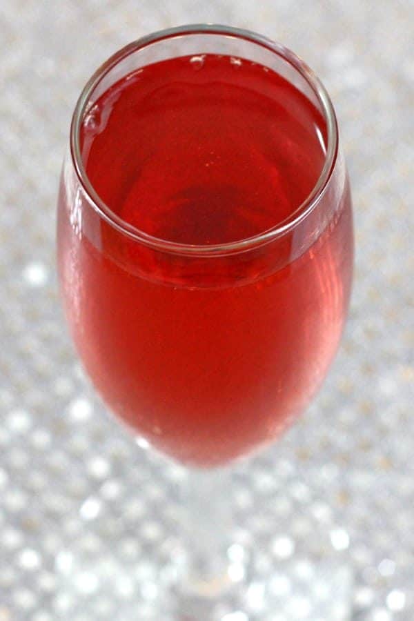 Closeup view of Poinsettia cocktail in champagne flute