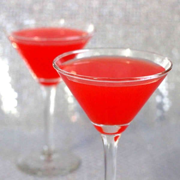 Closeup view of Pomegranate Martini in cocktail glass