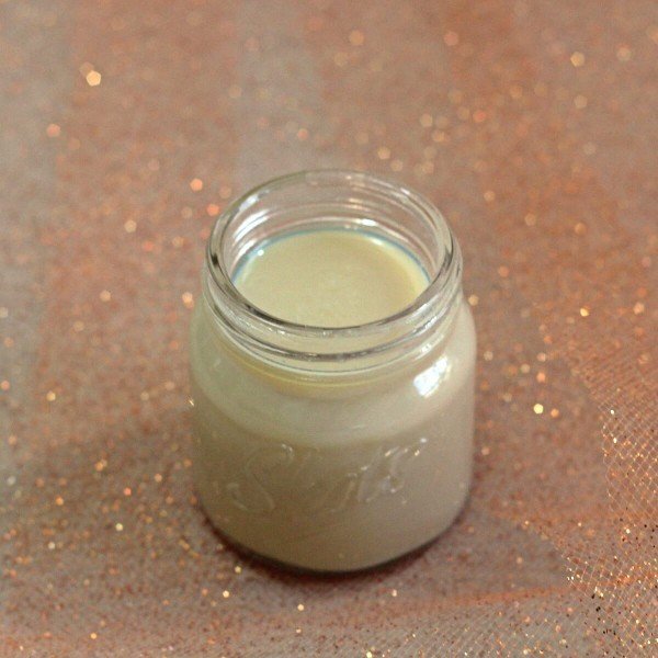 Overhead angle of Pumpkin Pie Shot in miniature mason jar glass