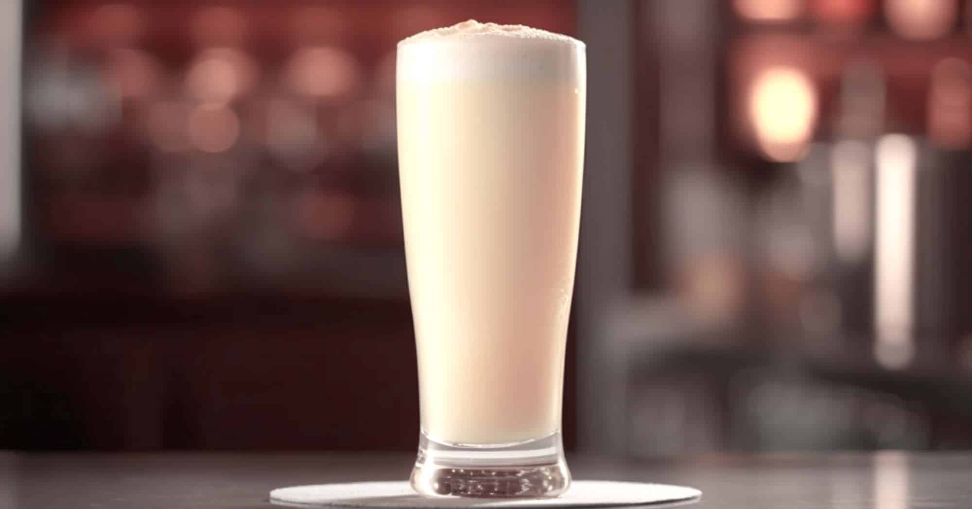 Ramos Gin Fizz cocktail in tall glass on bar