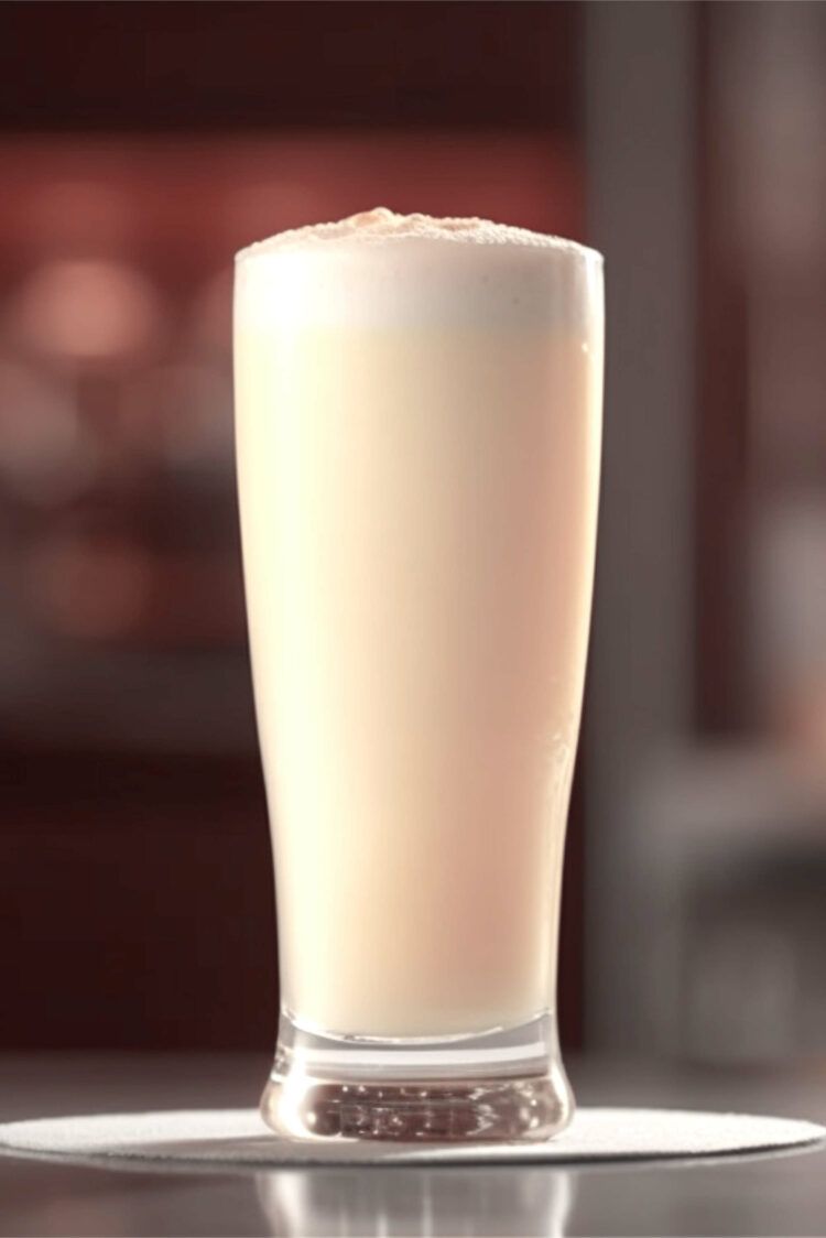 Ramos Gin Fizz cocktail in tall glass on bar