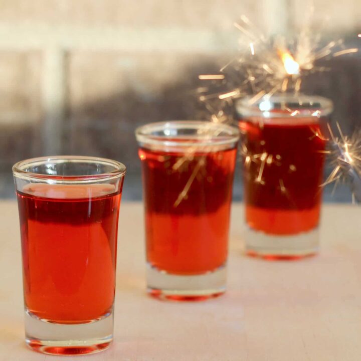 Red Hot Shot drinks lined up on bar