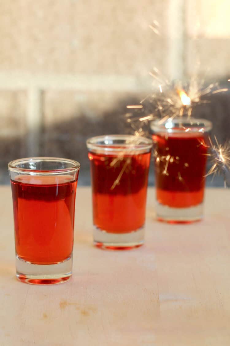 Red Hot Shot drinks lined up on bar