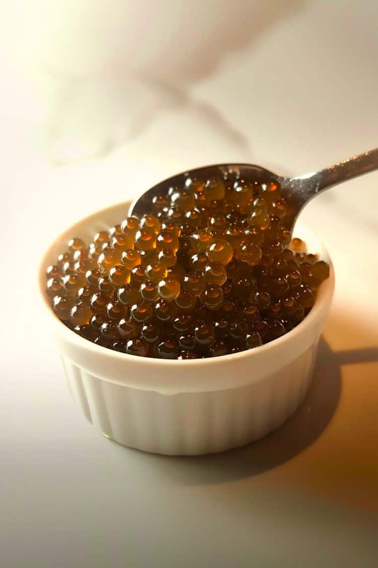 Rum Caviar in bowl with spoon