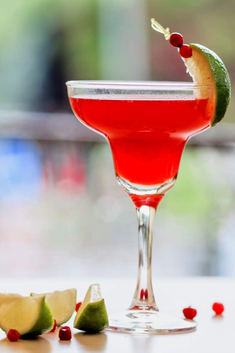 Scarlett O'hara Drink garnished with lime and cranberry