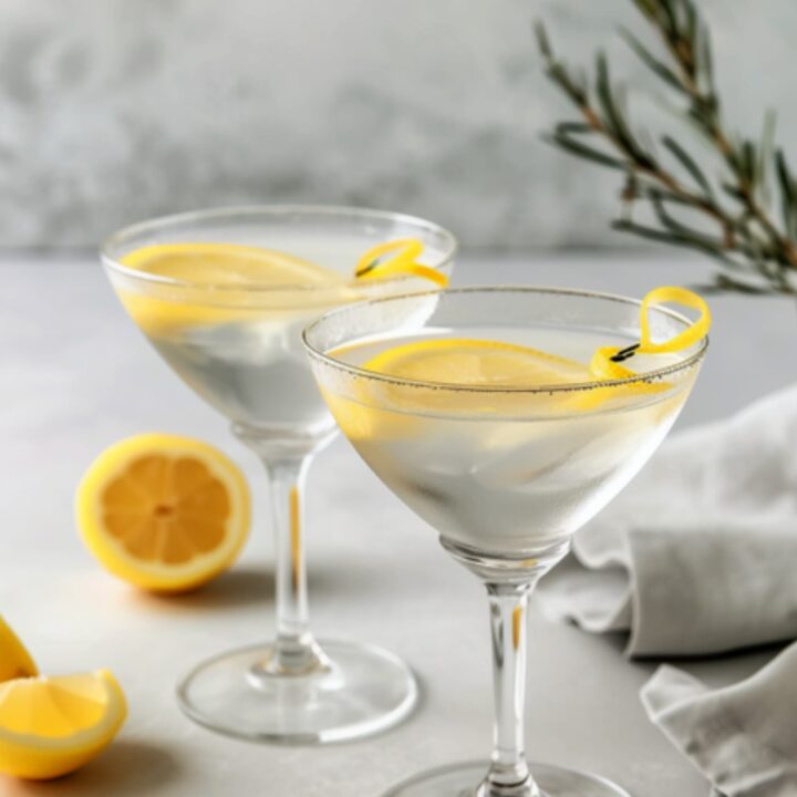 Two Silver Cocktails with lemon twists