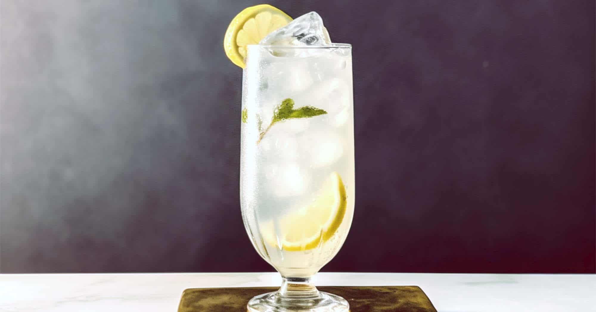 St-Germain Spritz in glass with lemon slice and mint